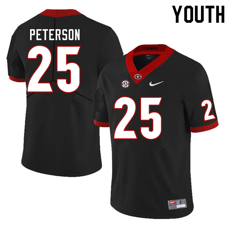 Georgia Bulldogs Youth Steven Peterson #25 Black Stitched College UGA Football Jersey 23PV017ED